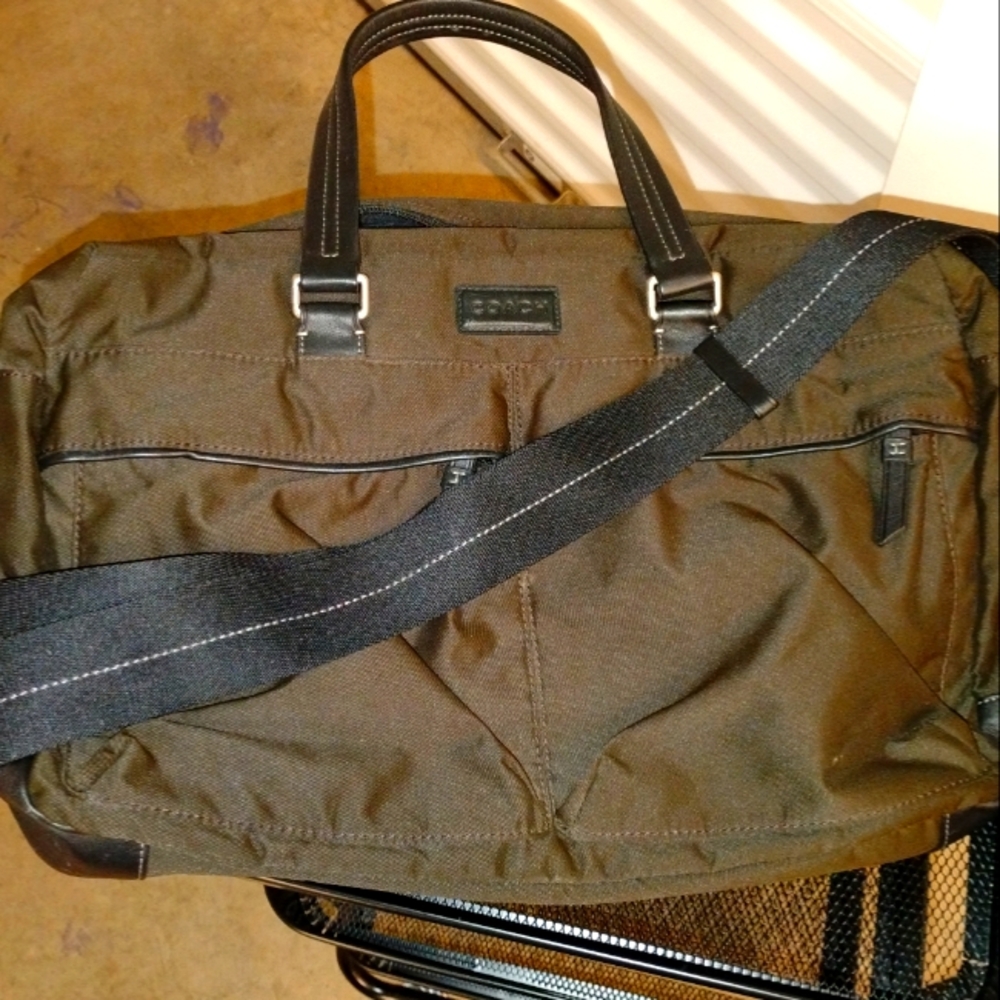 Coach Brown Briefcase with Silver Hardware and Leather Handles